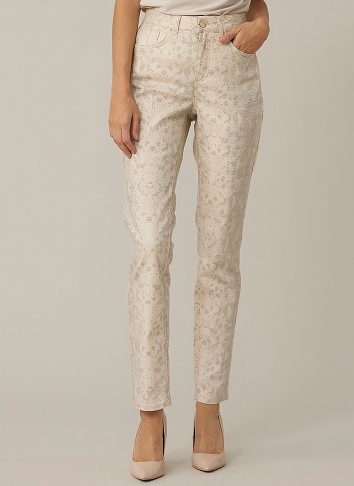 Joseph Ribkoff 221940 Beżowe spodnie w delikatny wzór.