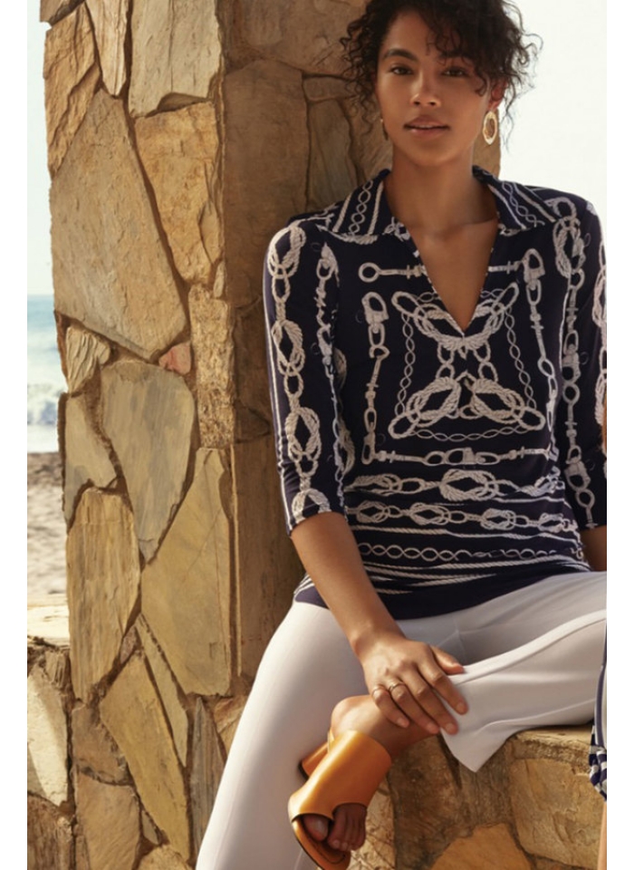 Joseph Ribkoff, Bluzka w kolorze granatowym w stylu jachtingowym.