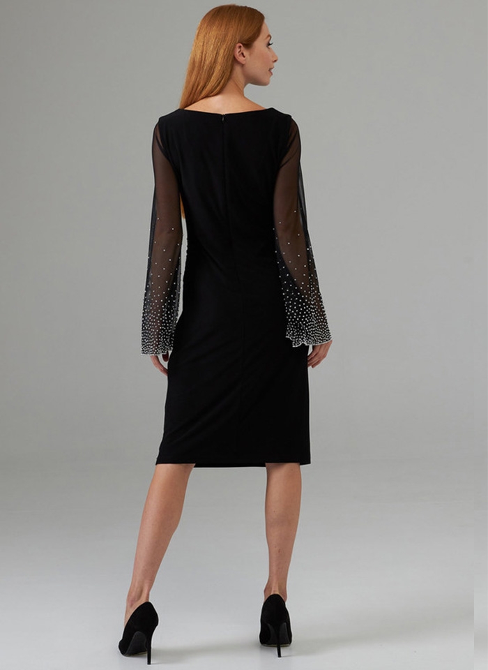 Joseph Ribkoff. Czarna sukienka z efektownym rękawem. 2 kolory