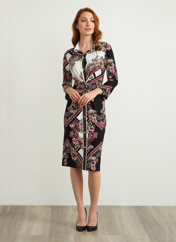 Joseph Ribkoff, Kolorowa sukienka z kołnierzykiem.