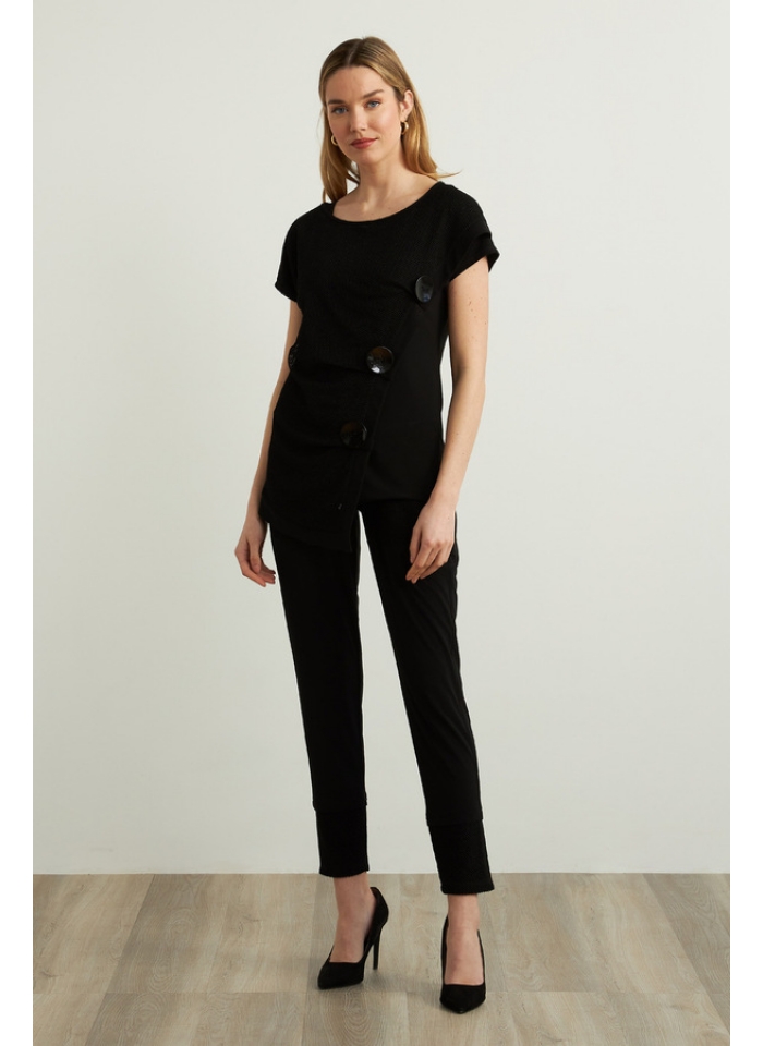 Joseph Ribkoff 213653 Czarne spodnie w sportowym stylu z ozdobną siateczką