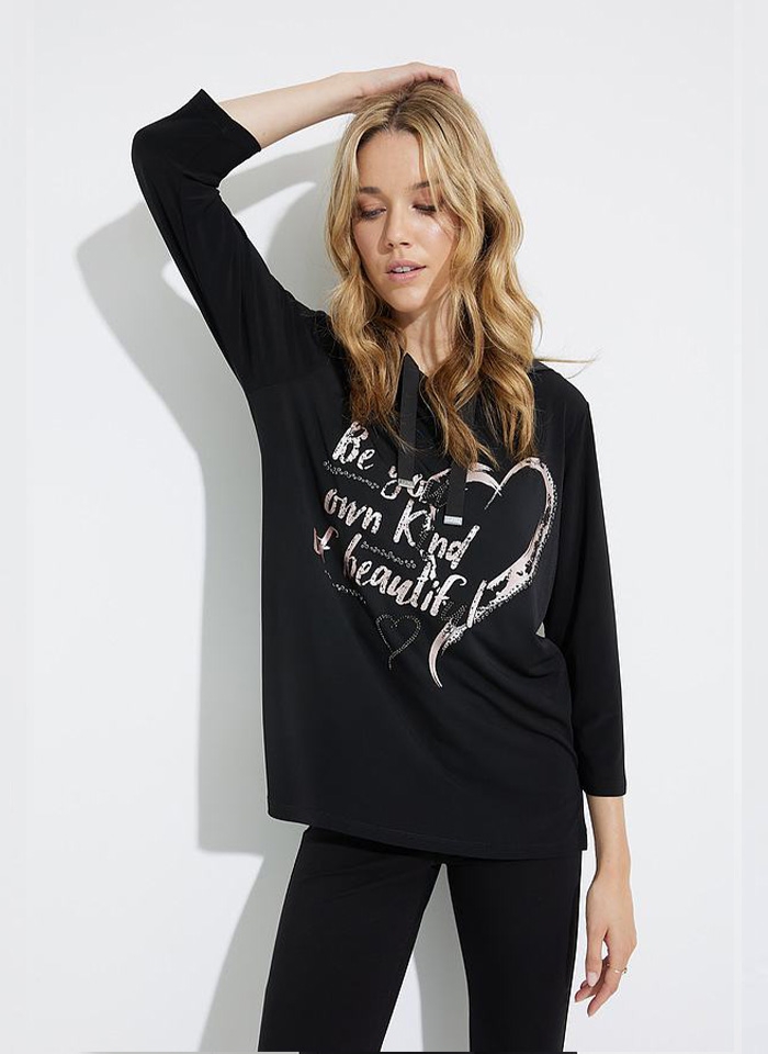 Joseph Ribkoff 223193 Czarna bluza z kapturem w pudełkowym fasonie.