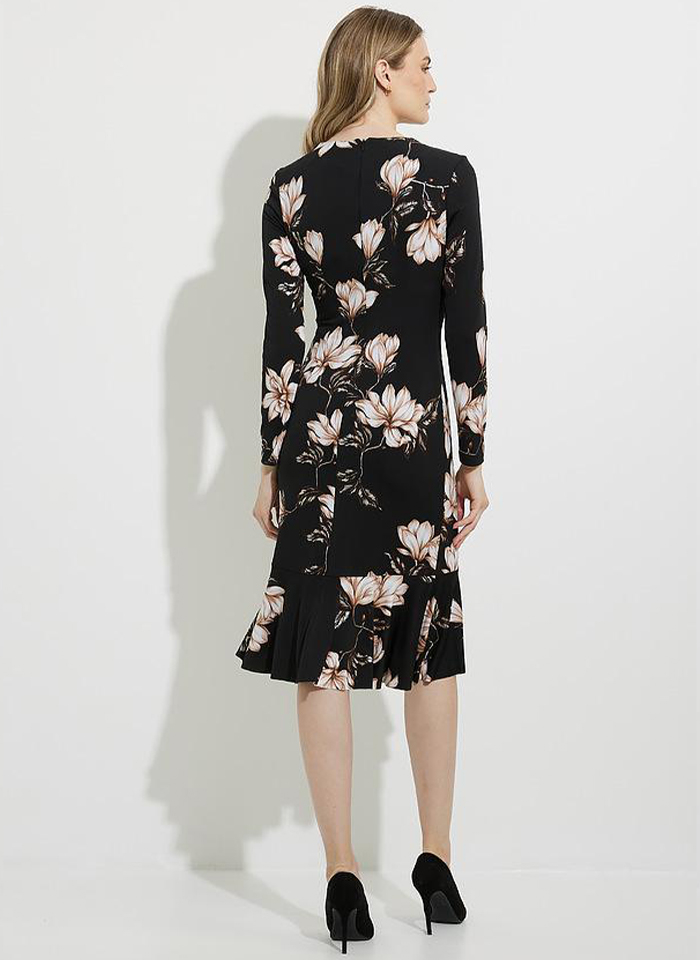 Joseph Ribkoff, Czarna sukienka w beżowe kwiaty.