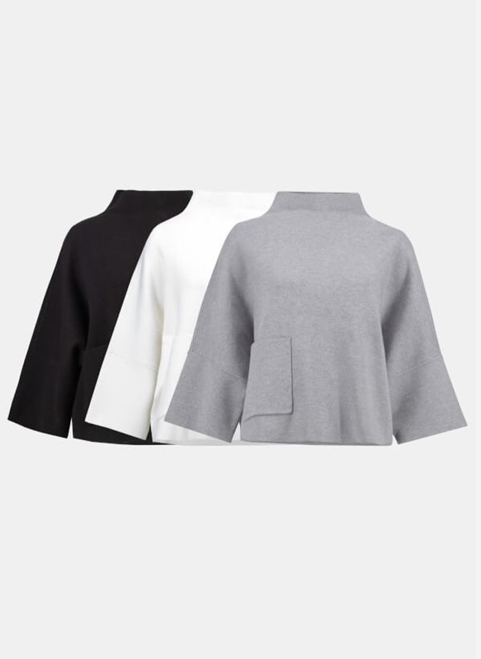 Joseph Ribkoff, Biały sweter o pudełkowym fasonie z kieszonka