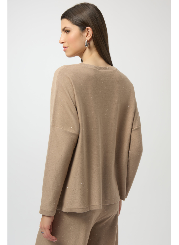 Joseph Ribkoff 244921F25 Elegancki, beżowy sweter zdobiony cekinami