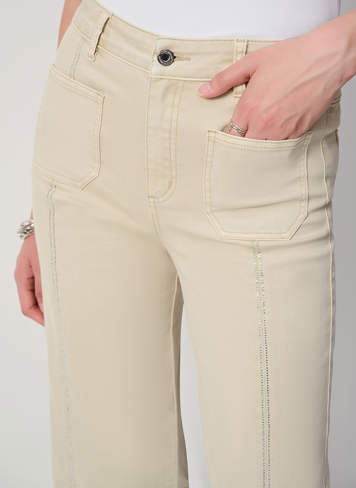 Joseph Ribkoff 251901 Spodnie kuloty zdobione dżetami beż/avocado/brąz