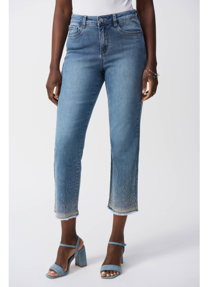 Joseph Ribkoff 251956 Spodnie jeans z nogawką zdobioną cekinami