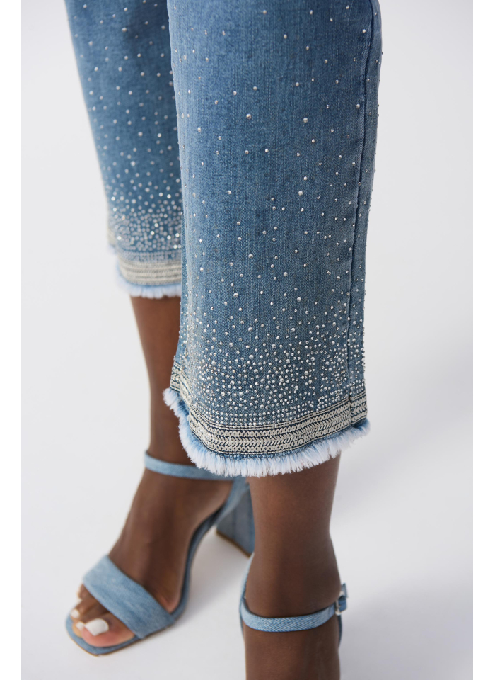 Joseph Ribkoff 251956 Spodnie jeans z nogawką zdobioną cekinami