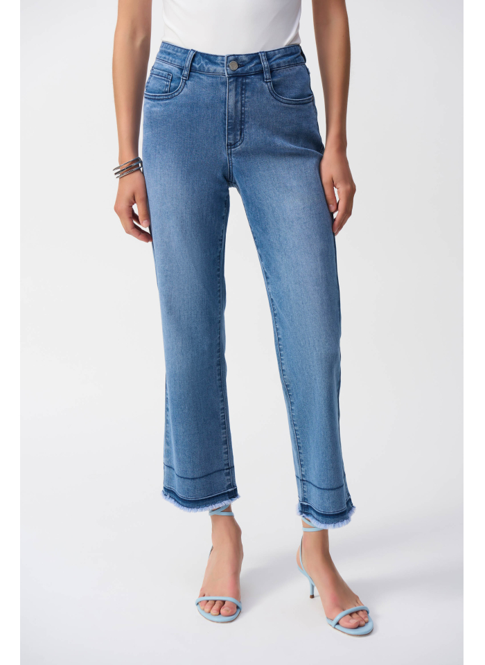 Joseph Ribkoff 251957 Spodnie jeans z szerszą nogawką postrzępione na dole
