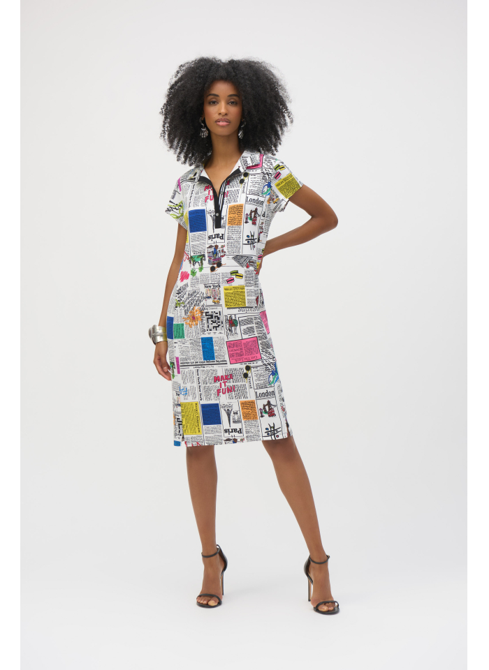 Joseph Ribkoff 252186 Sukienka kolorowa z motywem gazety