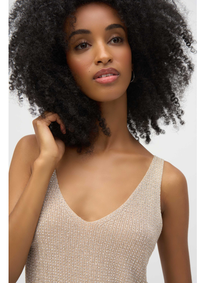 Joseph Ribkoff 252915 Top beżowy z dzianiny zdobiony cekinami