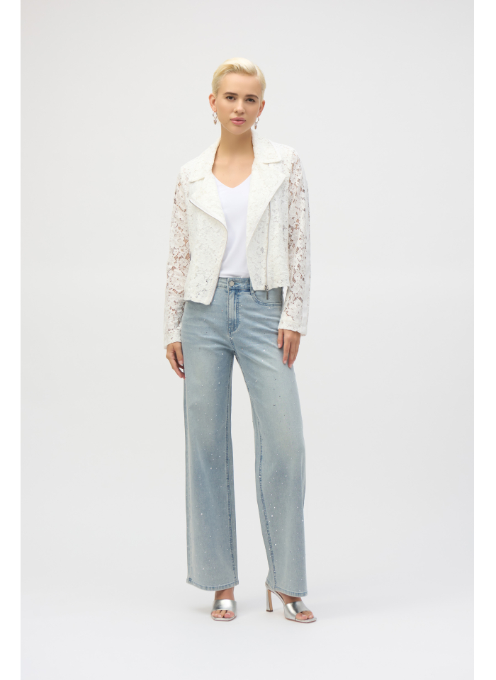 Joseph Ribkoff 252916 Spodnie jeans, wide leg, zdobione cekinami