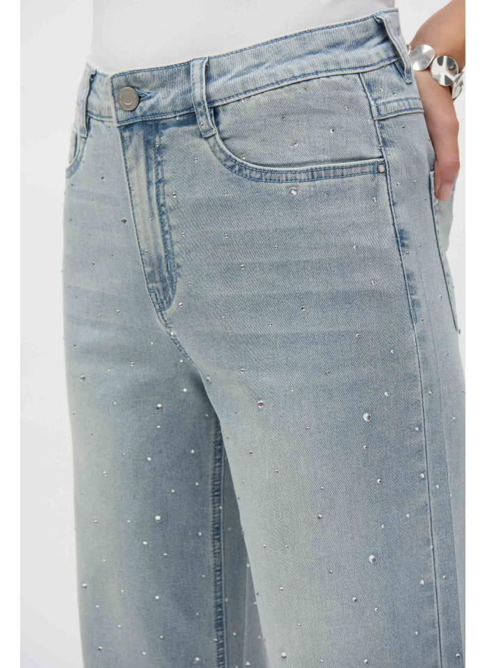 Joseph Ribkoff 252916 Spodnie jeans, wide leg, zdobione cekinami
