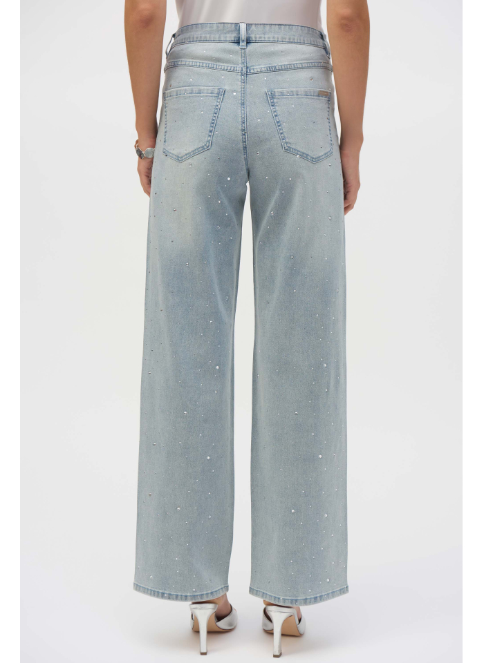 Joseph Ribkoff 252916 Spodnie jeans, wide leg, zdobione cekinami