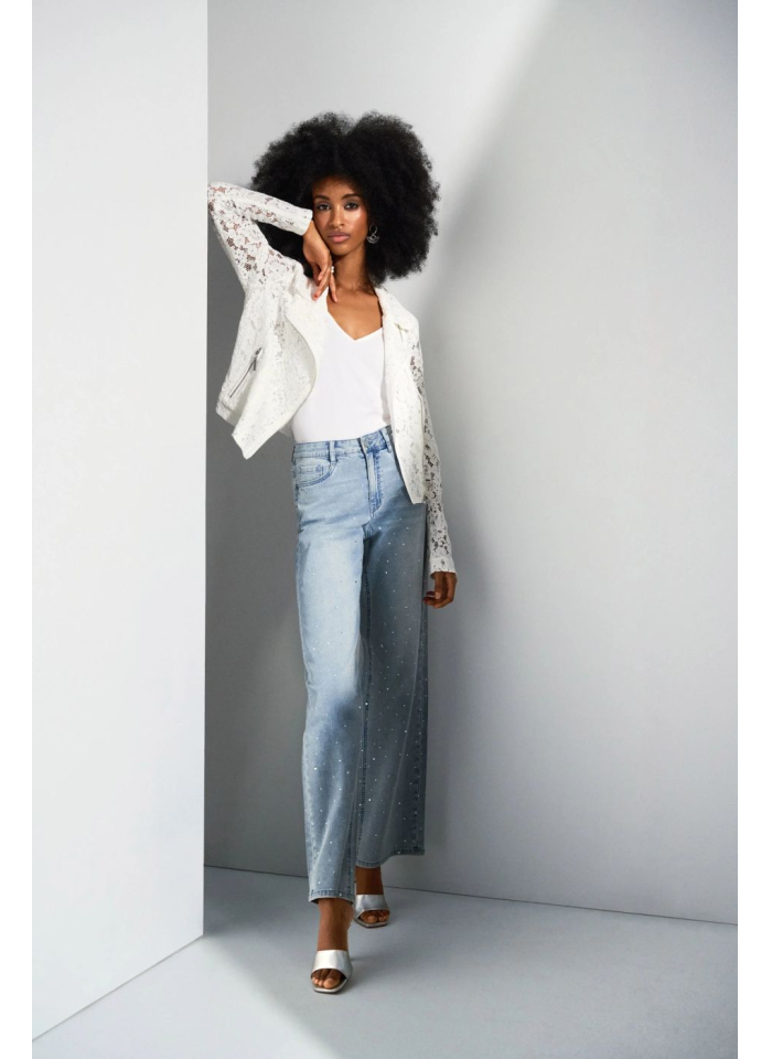 Joseph Ribkoff 252916 Spodnie jeans, wide leg, zdobione cekinami