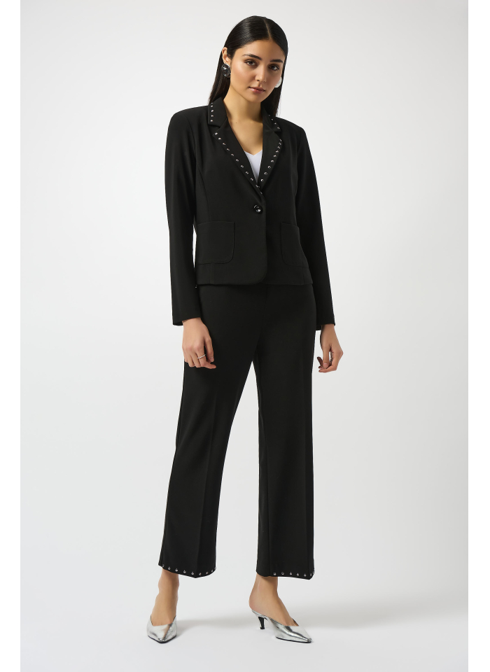 Joseph Ribkoff 253195 elegancki, czarny żakiet ze zdobionymi klapami
