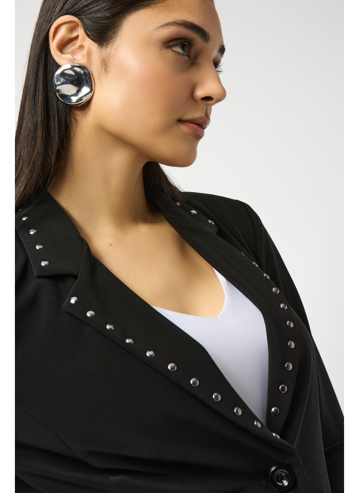 Joseph Ribkoff 253195 elegancki, czarny żakiet ze zdobionymi klapami