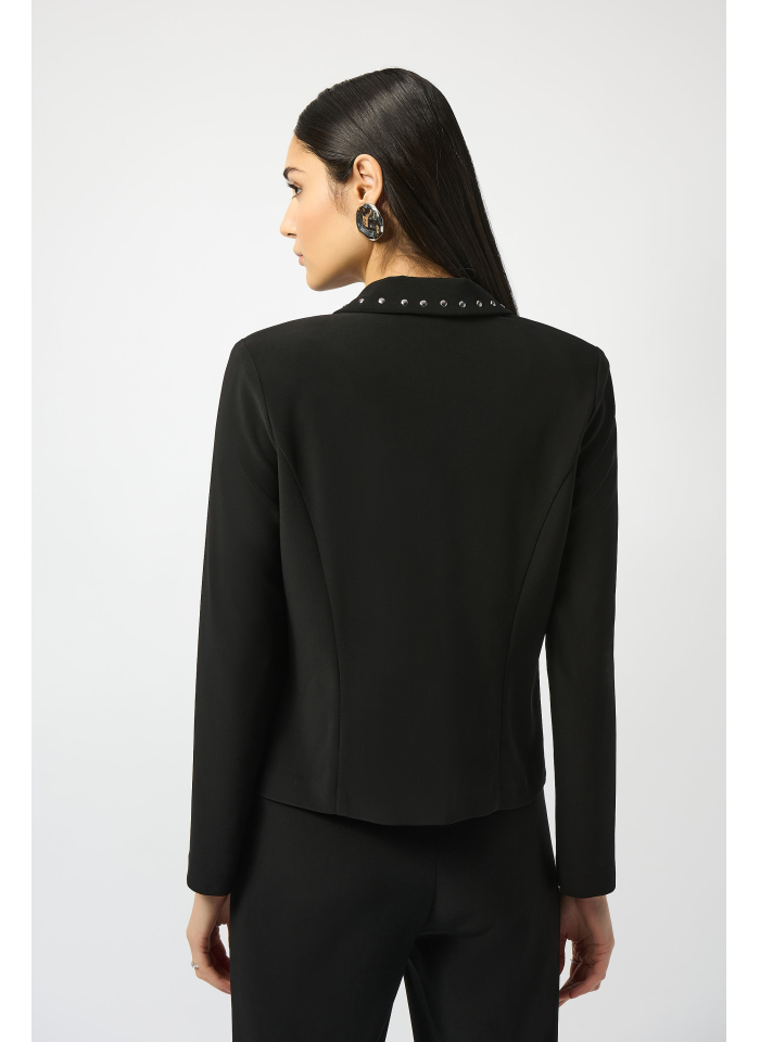 Joseph Ribkoff 253195 elegancki, czarny żakiet ze zdobionymi klapami
