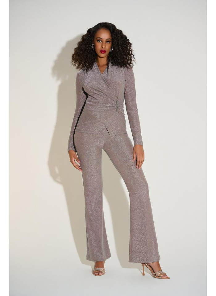 Joseph Ribkoff 253789 Połyskująca bluzka beżowa zdobiona srebrną nitką