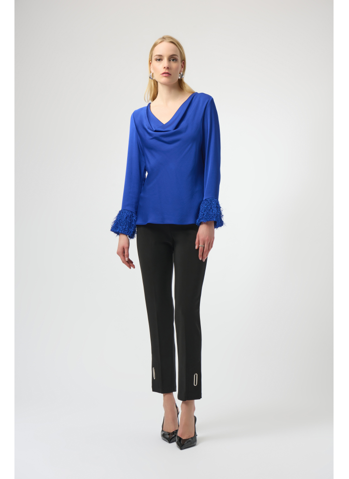 Joseph Ribkoff 254020 elegancka bluzka z rękawem zdobionym frędzelkami