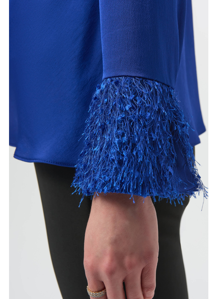 Joseph Ribkoff 254020 elegancka bluzka z rękawem zdobionym frędzelkami