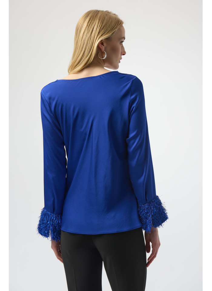 Joseph Ribkoff 254020 elegancka bluzka z rękawem zdobionym frędzelkami