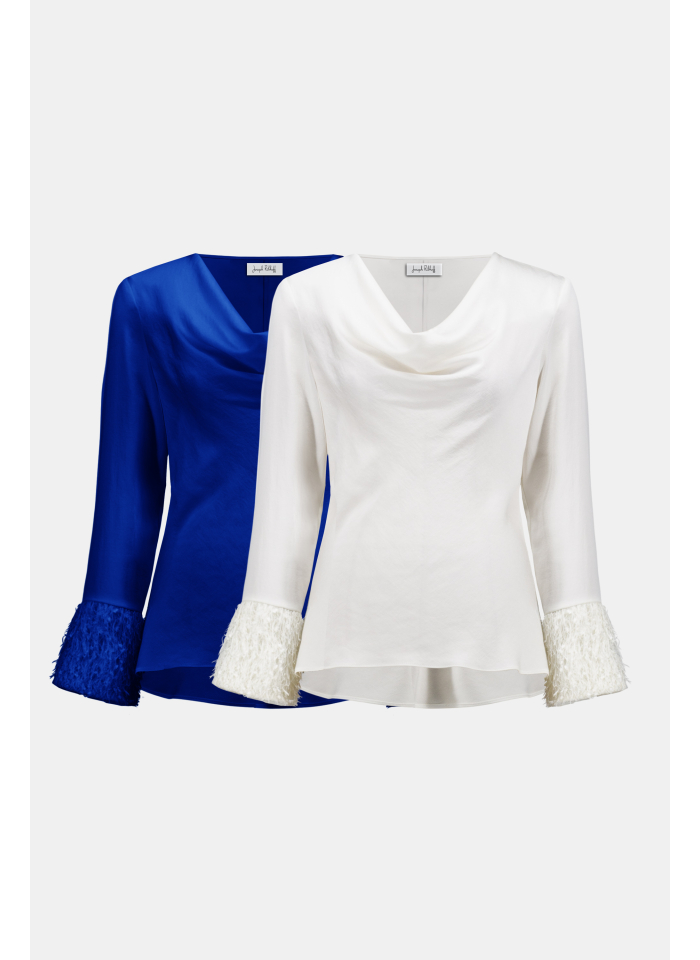 Joseph Ribkoff 254020 elegancka bluzka z rękawem zdobionym frędzelkami