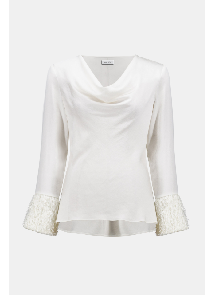 Joseph Ribkoff 254020 elegancka bluzka z rękawem zdobionym frędzelkami