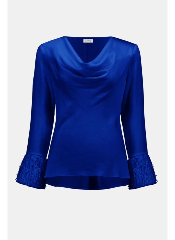 Joseph Ribkoff 254020 elegancka bluzka z rękawem zdobionym frędzelkami