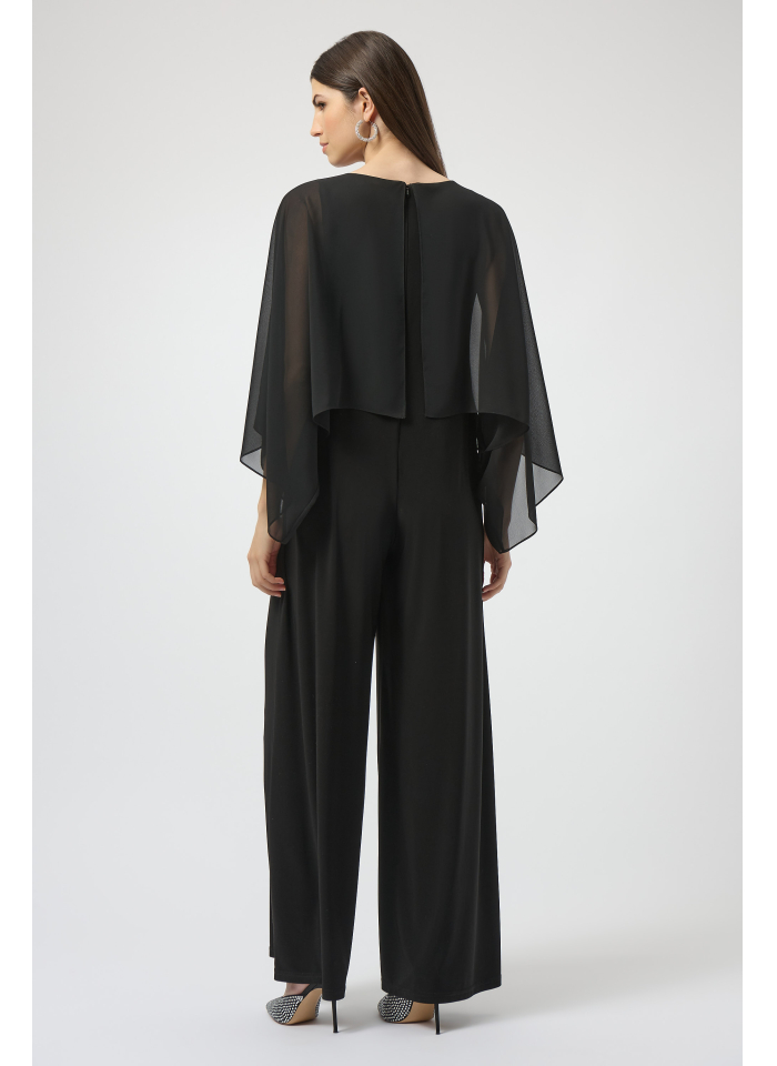 Joseph Ribkoff 254055 Czarny, elegancki kombinezon z szeroką nogawka.