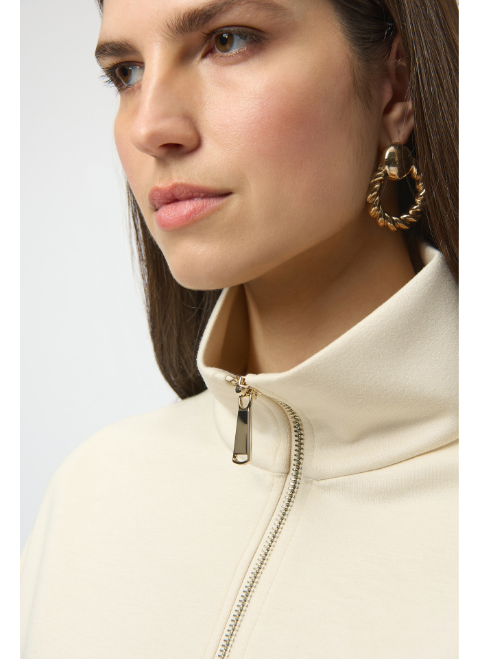 Joseph Ribkoff 254145 Stylowa, kremowa bluza z krótkim rękawem