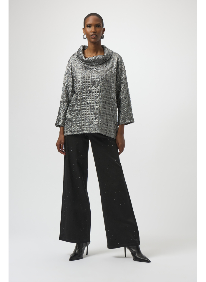 Joseph Ribkoff 254169 grafitowa, połyskująca bluzka z półgolfem