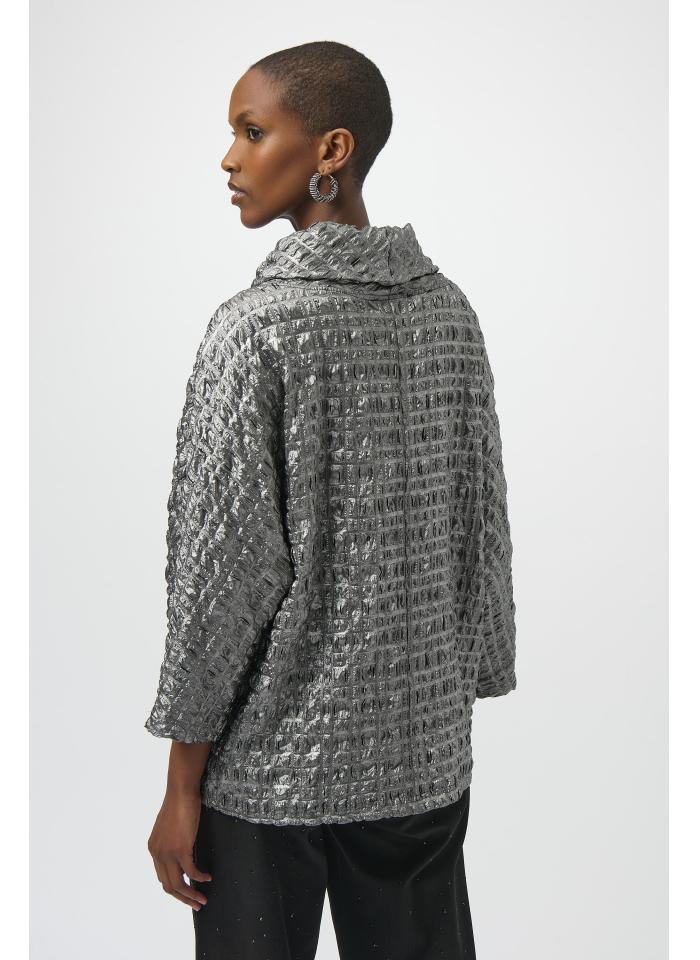 Joseph Ribkoff 254169 grafitowa, połyskująca bluzka z półgolfem