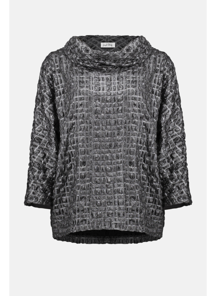 Joseph Ribkoff 254169 grafitowa, połyskująca bluzka z półgolfem