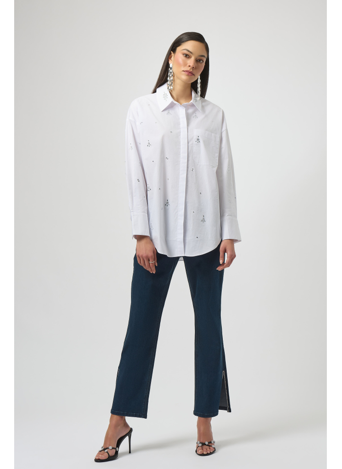 Joseph Ribkoff 254924 Biała, stylowa koszula zdobiona kryształkami
