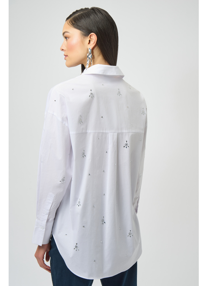 Joseph Ribkoff 254924 Biała, stylowa koszula zdobiona kryształkami