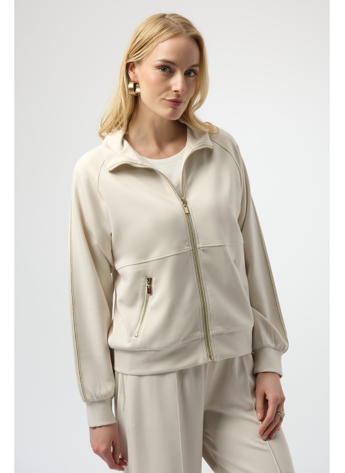 Joseph Ribkoff 254959 Stylowa, kremowa bluza ze złotym lampasem