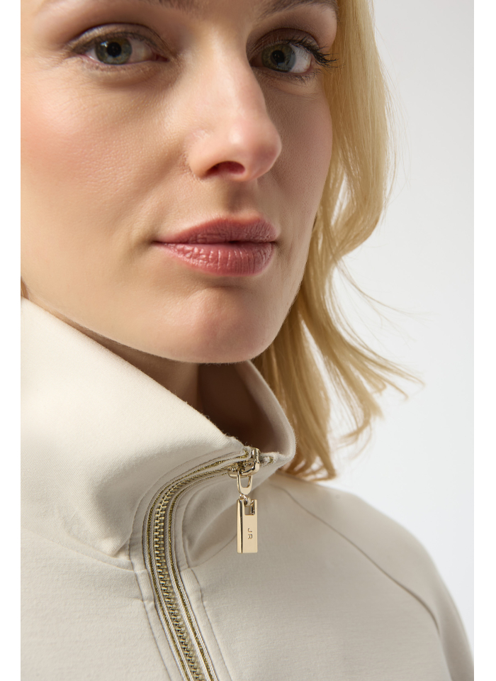 Joseph Ribkoff 254959 Stylowa, kremowa bluza ze złotym lampasem