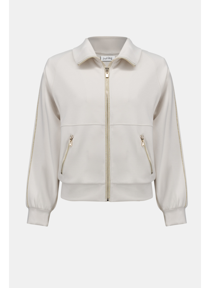 Joseph Ribkoff 254959 Stylowa, kremowa bluza ze złotym lampasem