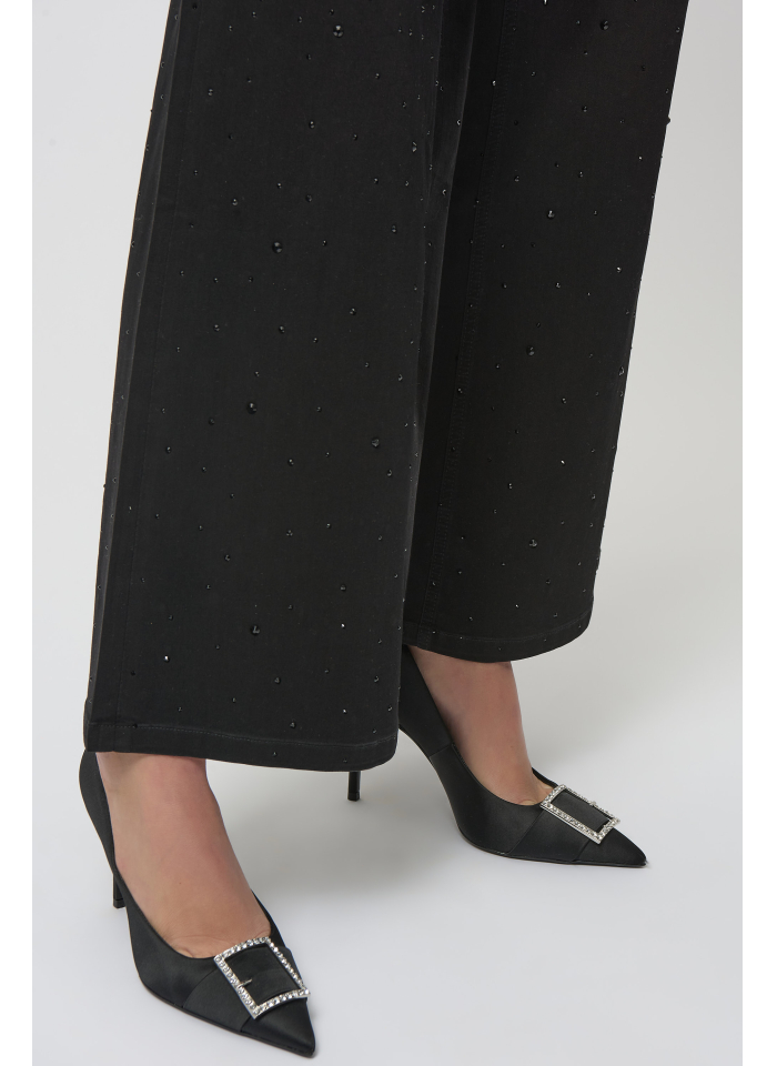 Joseph Ribkoff 254962 Czarne spodnie typu jeans zdobione cyrkoniami