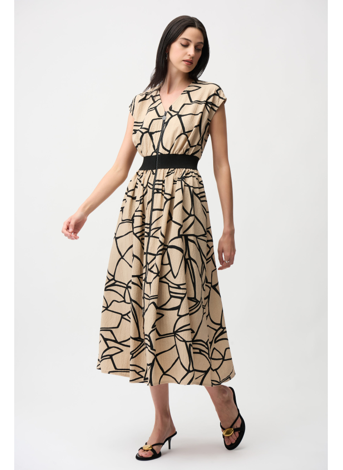 Joseph Ribkoff 261163 Beżowa sukienka w czarne wzory