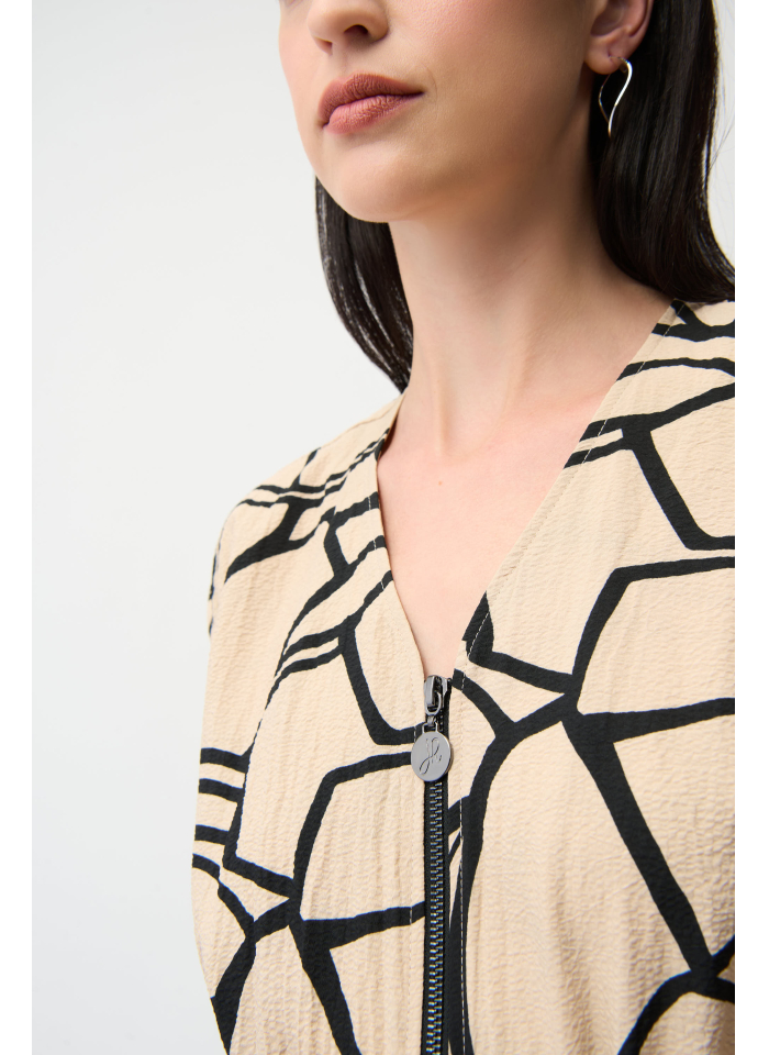 Joseph Ribkoff 261163 Beżowa sukienka w czarne wzory