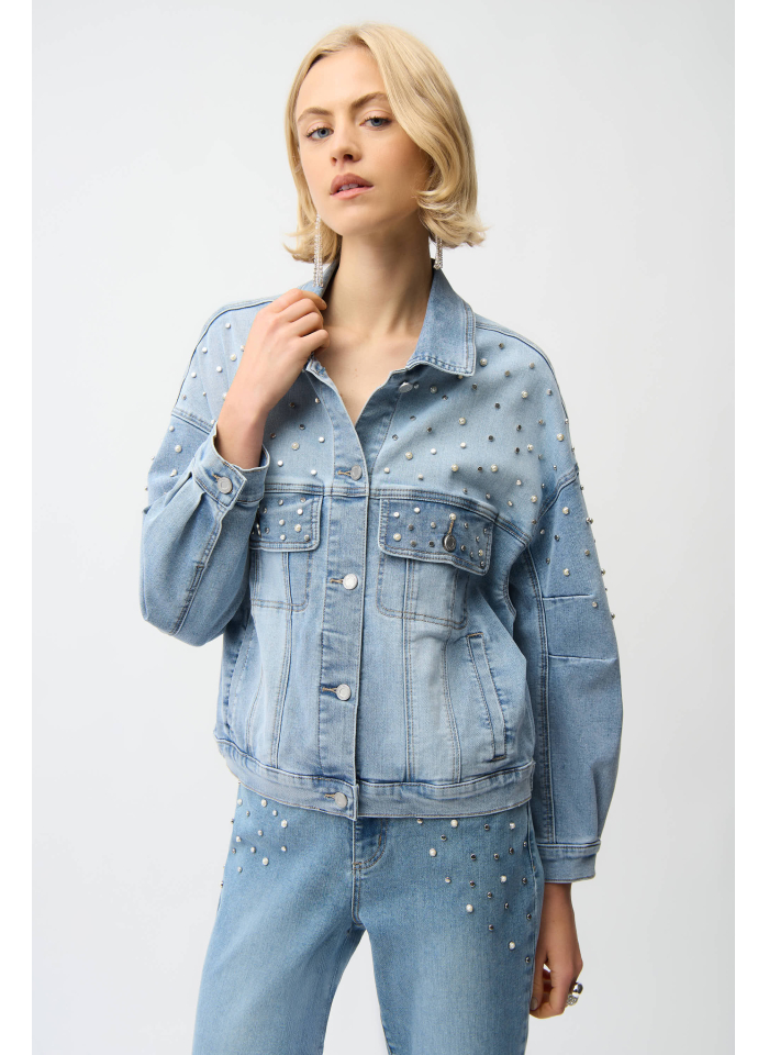 Joseph Ribkoff 261946 Jeansowa katana zdobiona dżetami