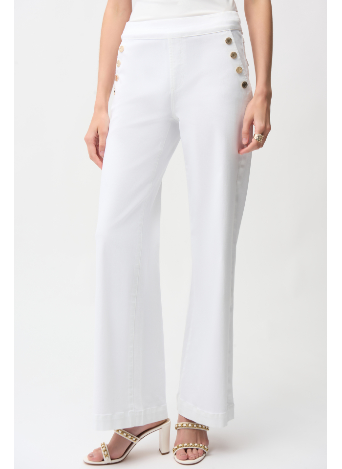 Joseph Ribkoff 261972 białe jeansy wide leg ze złotymi guzikami