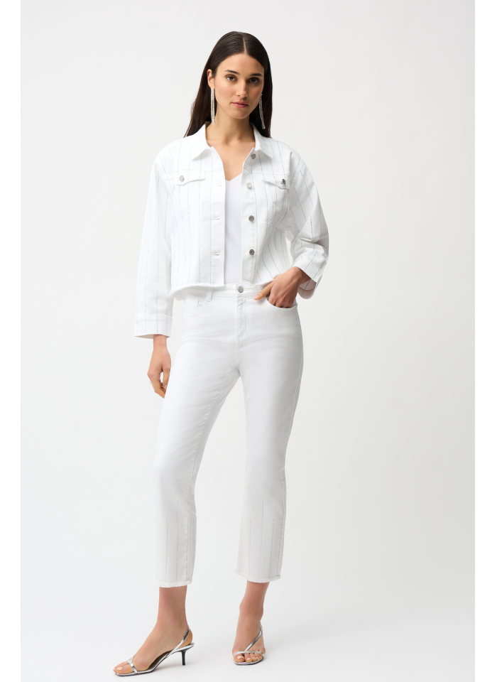 Joseph Ribkoff 261974 Białe spodnie długości 3/4 zdobione dżetami