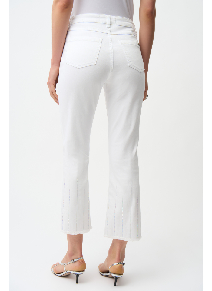 Joseph Ribkoff 261974 Białe spodnie długości 3/4 zdobione dżetami