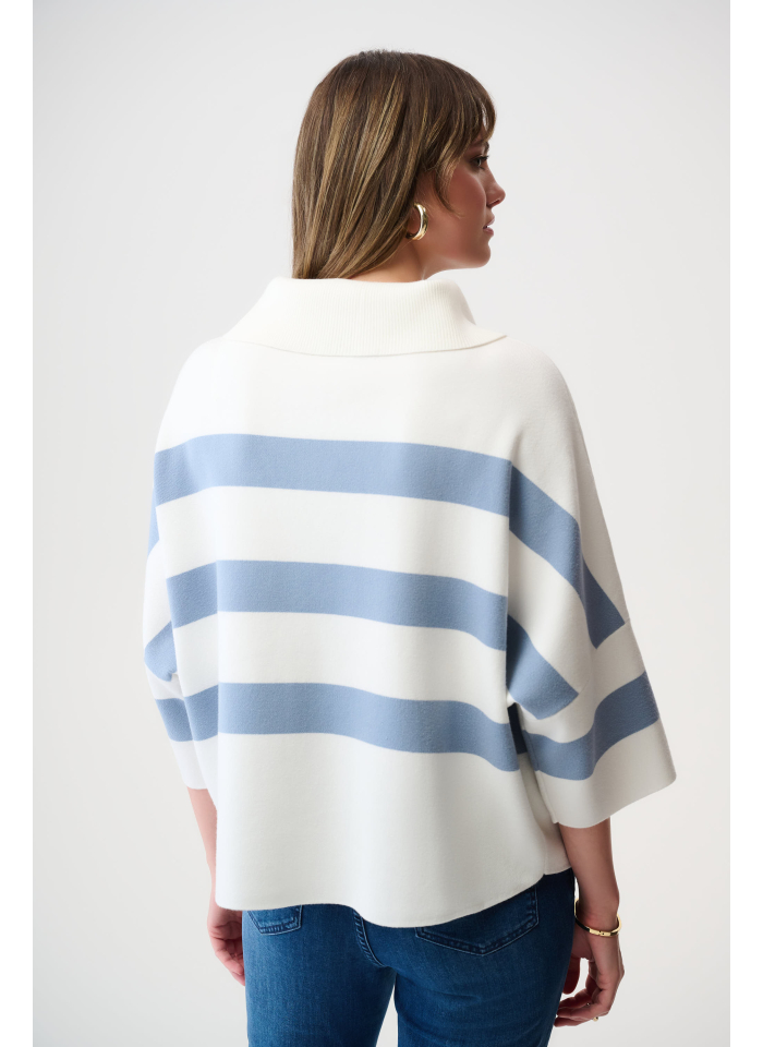 Joseph Ribkoff 261983 Niebieski, pudełkowy sweter w białe pasy