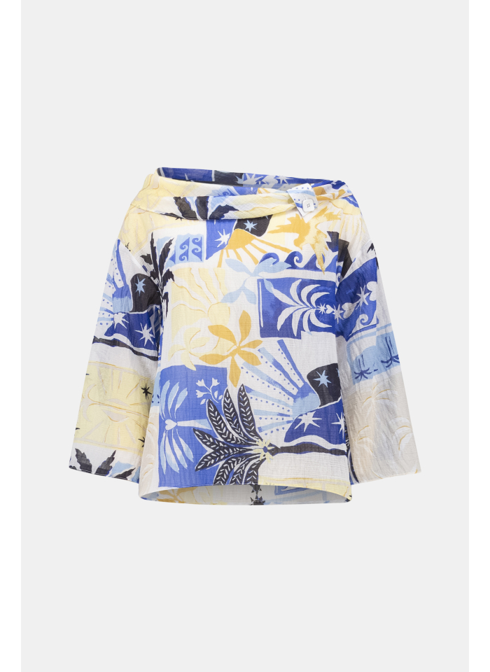 Joseph Ribkoff 262151 Kolorowa bluzka z efektownym kołnierzem.