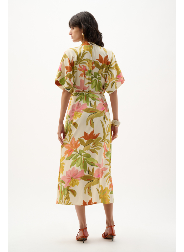 Joseph Ribkoff 262177 Letnia sukienka w kwiaty wiązana w tali.