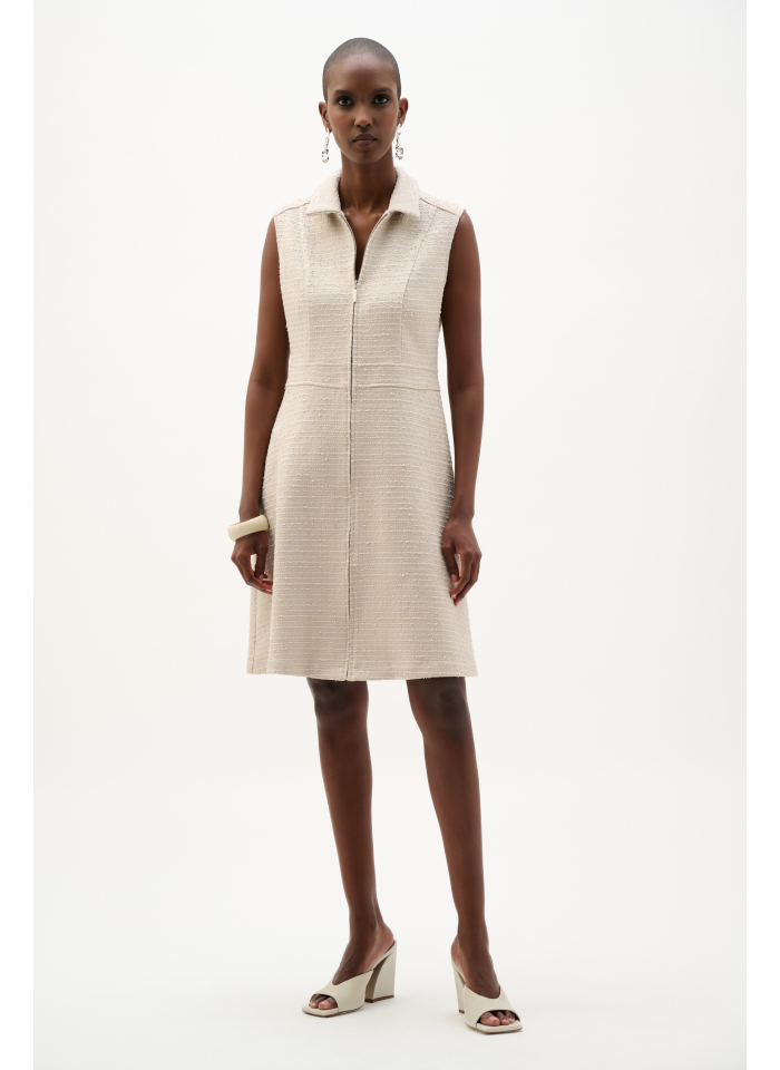 Joseph Ribkoff 262221 Jasno beżowa sukienka bez rękawów z kołnierzem